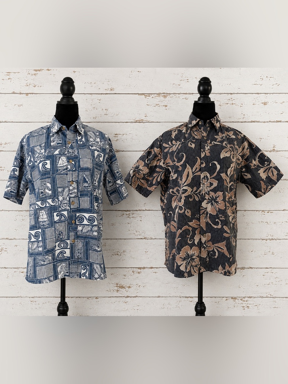 2 Cooke Street Honolulu Men's Short-Sleeve Hawaiian Shirt Blue & Brown Medium